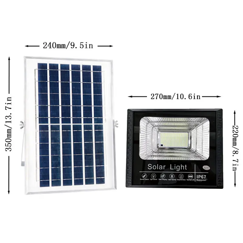 J-200 solar flood light dimension drawing, size specification diagram