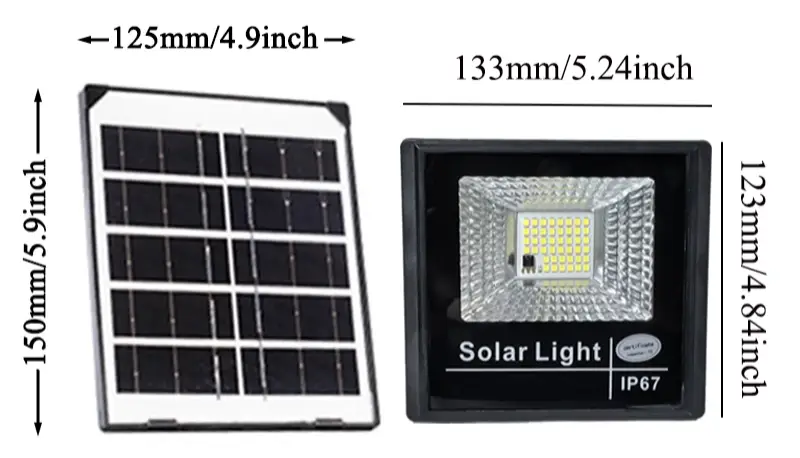 J‑25 solar flood light dimension drawing, size specification diagram