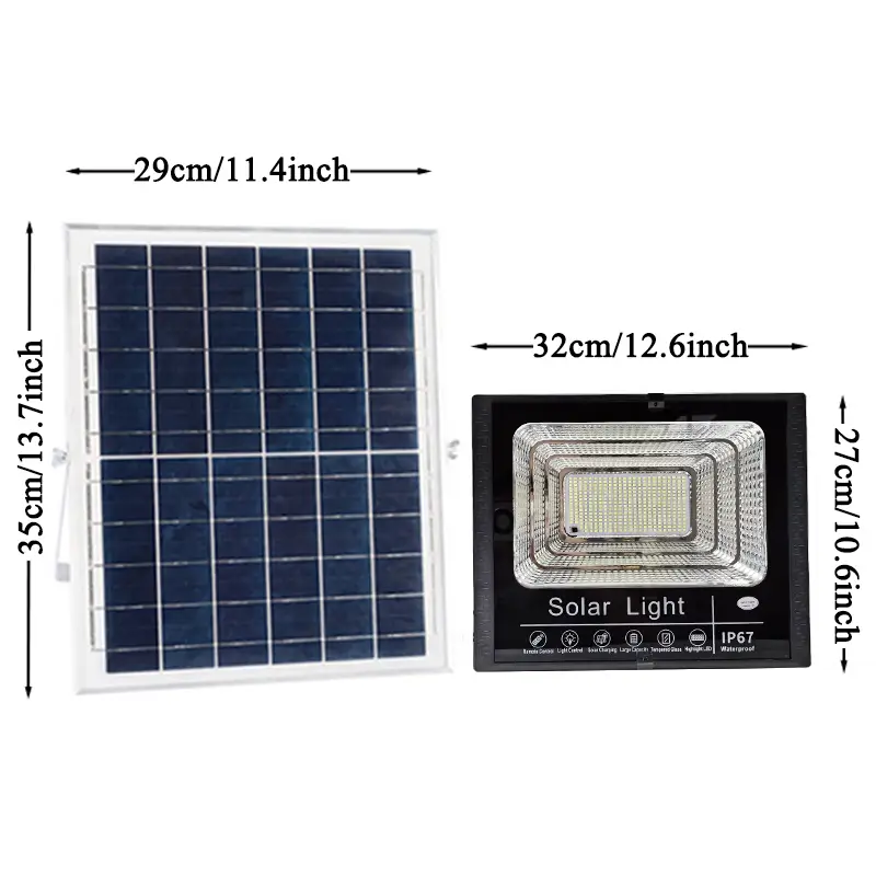J-300 solar flood light dimension drawing, size specification diagram