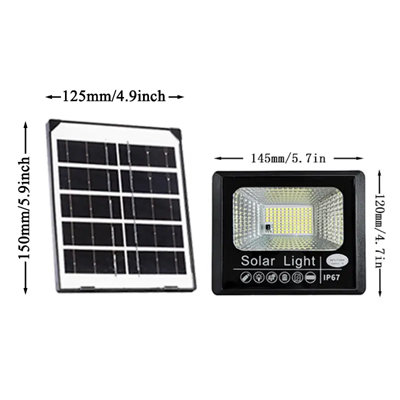 J-30 solar flood light dimension drawing, size specification diagram