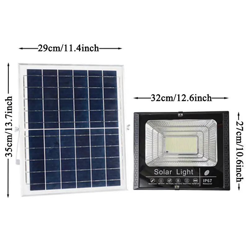 J-400 solar flood light dimension drawing, size specification diagram