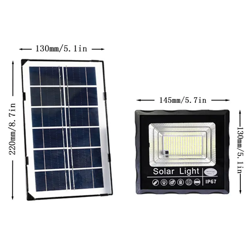 J-45 solar flood light dimension drawing, size specification diagram