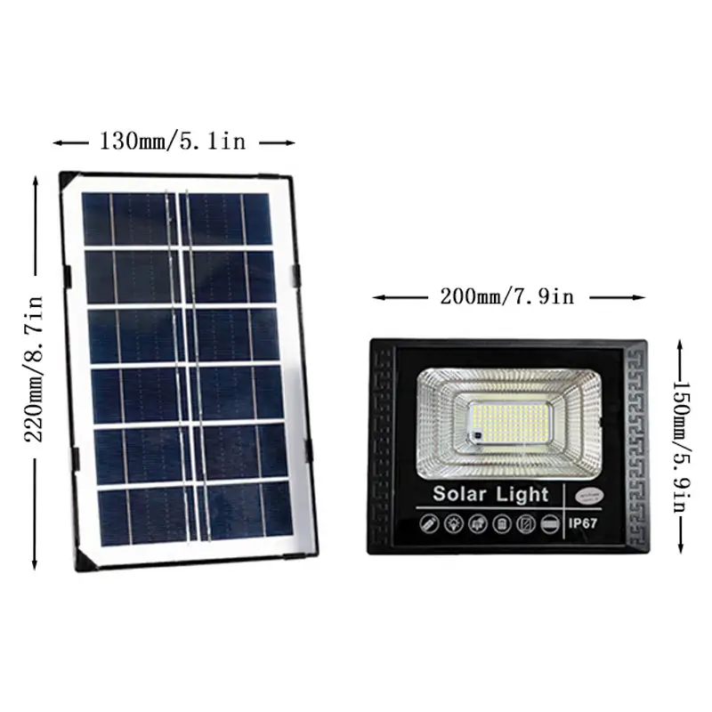 J-65 solar flood light dimension drawing, size specification diagram