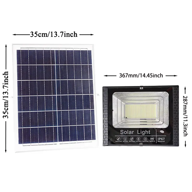 J-800 solar flood light dimension drawing, size specification diagram
